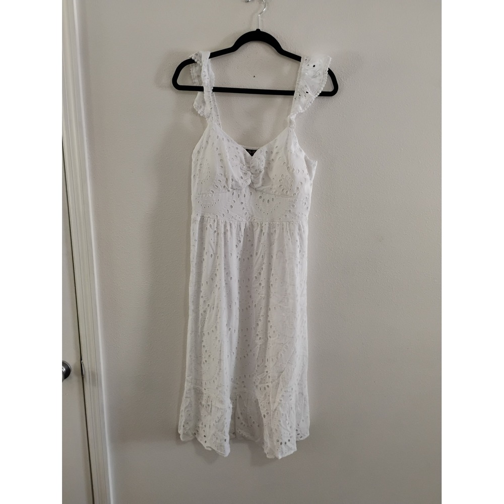 Lily Rose White Eyelet Midi Dress Ruffle Strap Cottagecore Sun Dress Large